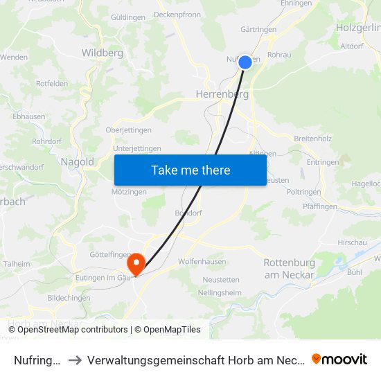 Nufringen to Verwaltungsgemeinschaft Horb am Neckar map
