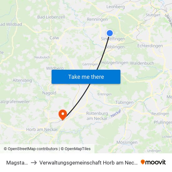 Magstadt to Verwaltungsgemeinschaft Horb am Neckar map
