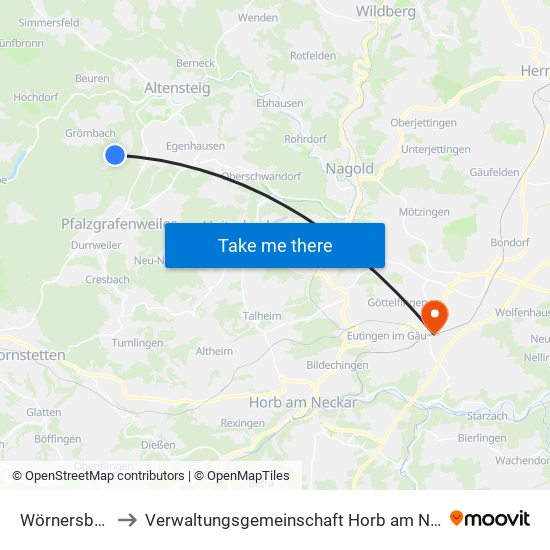 Wörnersberg to Verwaltungsgemeinschaft Horb am Neckar map
