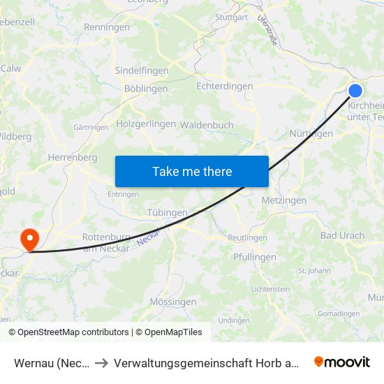 Wernau (Neckar) to Verwaltungsgemeinschaft Horb am Neckar map