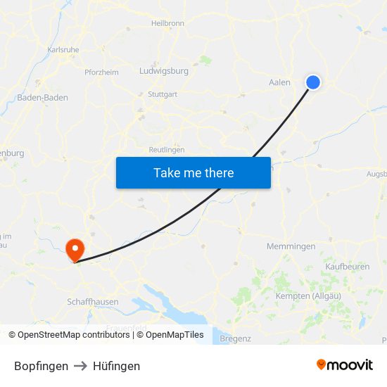 Bopfingen to Hüfingen map