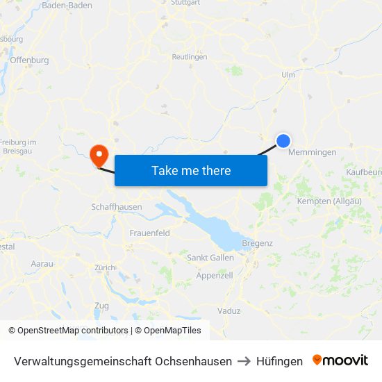 Verwaltungsgemeinschaft Ochsenhausen to Hüfingen map