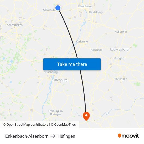 Enkenbach-Alsenborn to Hüfingen map