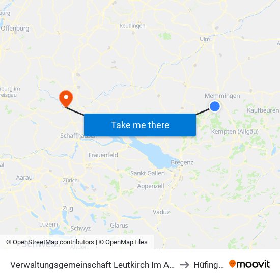 Verwaltungsgemeinschaft Leutkirch Im Allgäu to Hüfingen map