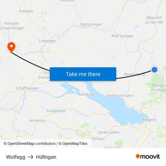 Wolfegg to Hüfingen map