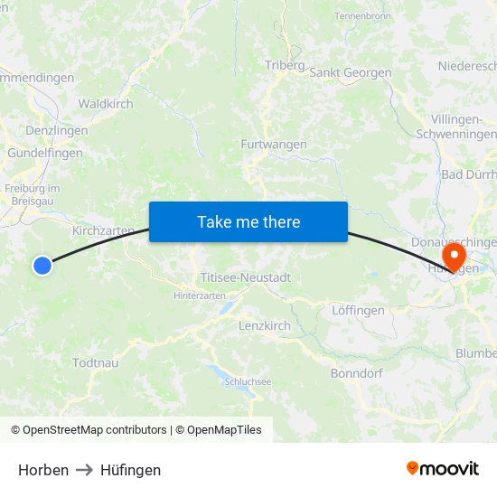 Horben to Hüfingen map