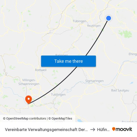 Vereinbarte Verwaltungsgemeinschaft Der Stadt Neuffen to Hüfingen map