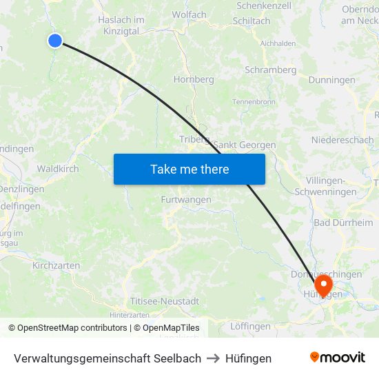 Verwaltungsgemeinschaft Seelbach to Hüfingen map