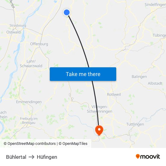 Bühlertal to Hüfingen map