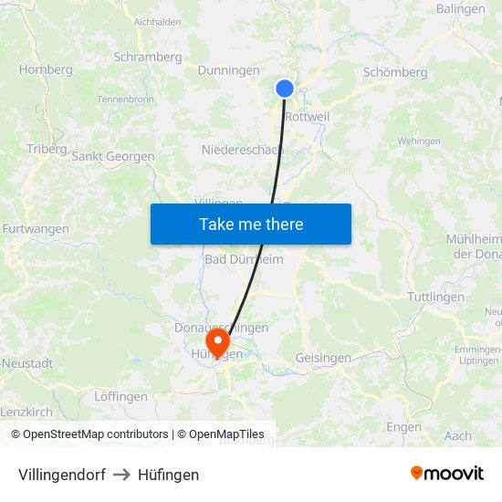 Villingendorf to Hüfingen map