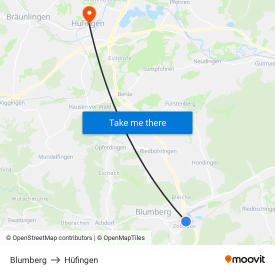 Blumberg to Hüfingen map