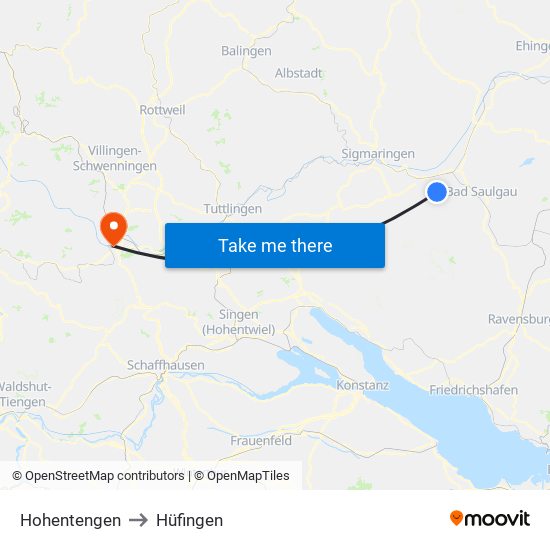 Hohentengen to Hüfingen map