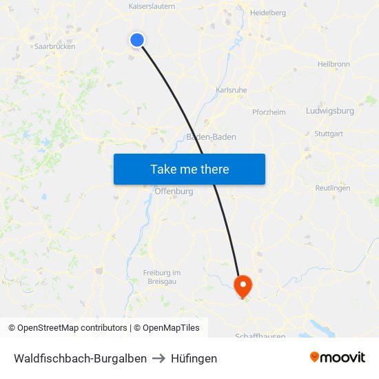 Waldfischbach-Burgalben to Hüfingen map