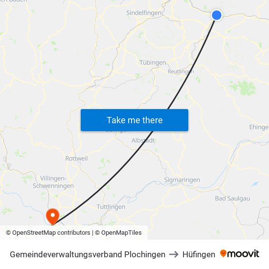 Gemeindeverwaltungsverband Plochingen to Hüfingen map