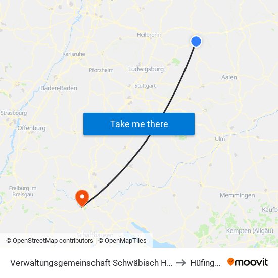 Verwaltungsgemeinschaft Schwäbisch Hall to Hüfingen map