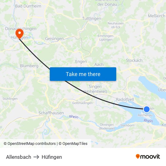 Allensbach to Hüfingen map