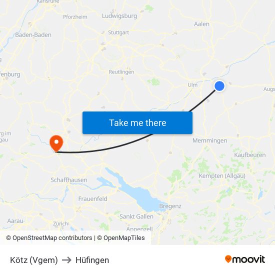 Kötz (Vgem) to Hüfingen map