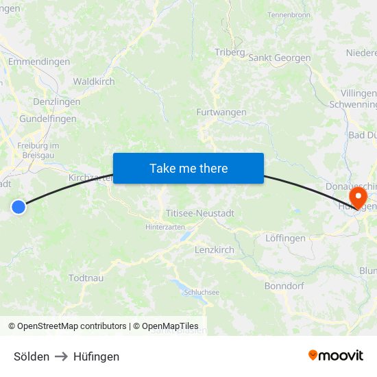 Sölden to Hüfingen map