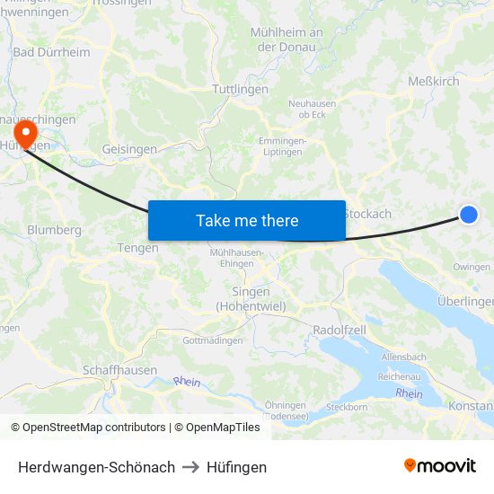 Herdwangen-Schönach to Hüfingen map