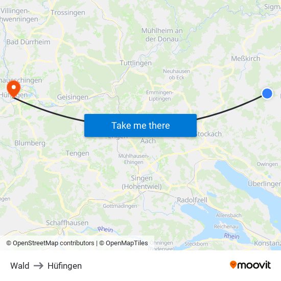 Wald to Hüfingen map