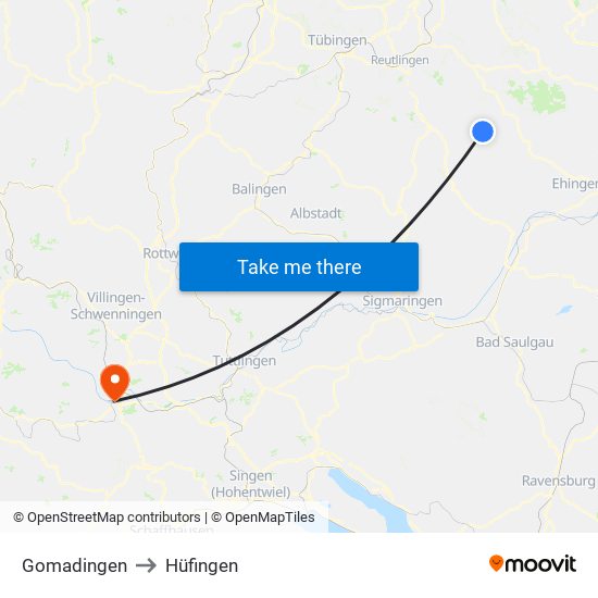 Gomadingen to Hüfingen map