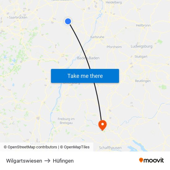 Wilgartswiesen to Hüfingen map