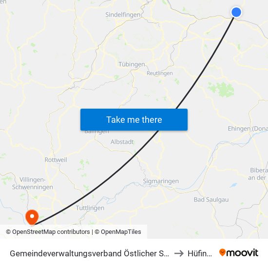 Gemeindeverwaltungsverband Östlicher Schurwald to Hüfingen map