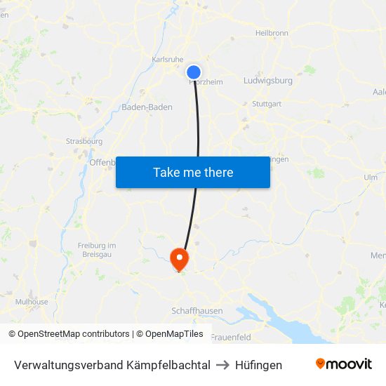 Verwaltungsverband Kämpfelbachtal to Hüfingen map