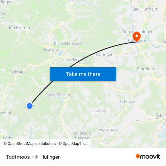 Todtmoos to Hüfingen map