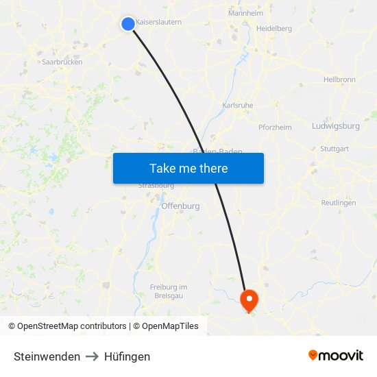 Steinwenden to Hüfingen map
