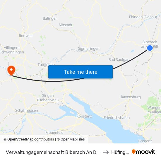 Verwaltungsgemeinschaft Biberach An Der Riß to Hüfingen map