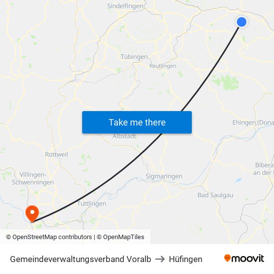 Gemeindeverwaltungsverband Voralb to Hüfingen map