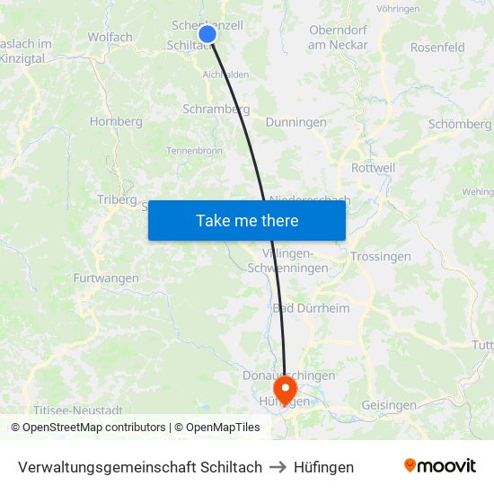 Verwaltungsgemeinschaft Schiltach to Hüfingen map