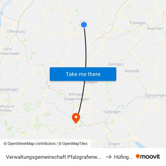 Verwaltungsgemeinschaft Pfalzgrafenweiler to Hüfingen map