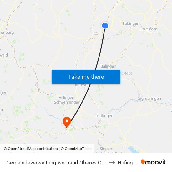 Gemeindeverwaltungsverband Oberes Gäu to Hüfingen map