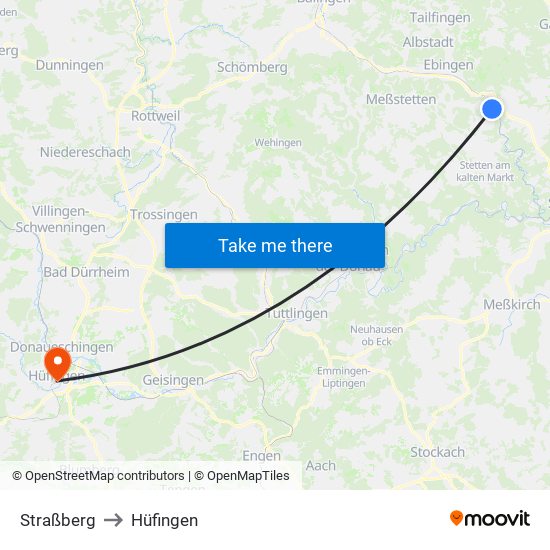 Straßberg to Hüfingen map