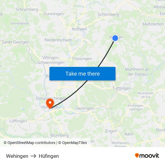 Wehingen to Hüfingen map