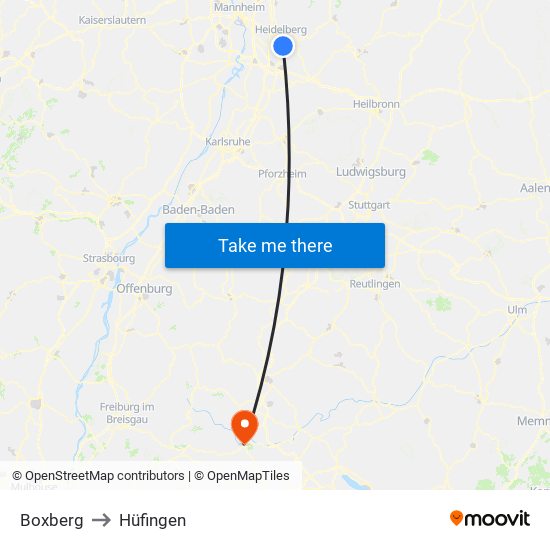 Boxberg to Hüfingen map