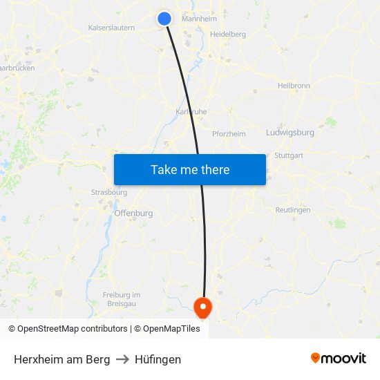 Herxheim am Berg to Hüfingen map