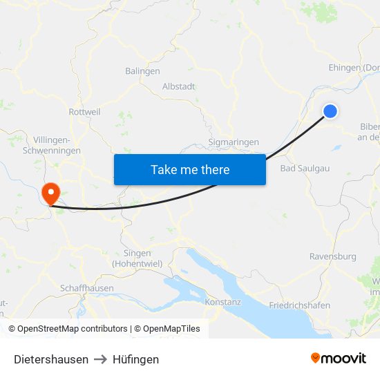 Dietershausen to Hüfingen map