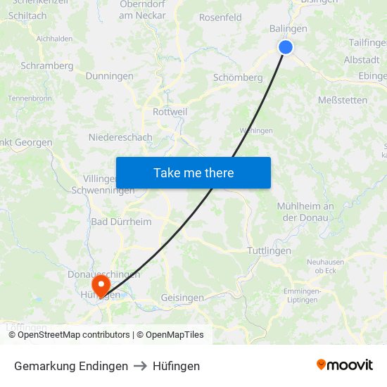 Gemarkung Endingen to Hüfingen map