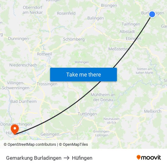 Gemarkung Burladingen to Hüfingen map