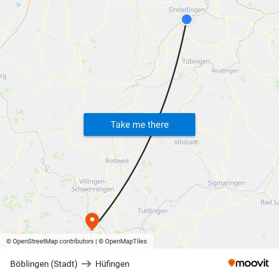 Böblingen (Stadt) to Hüfingen map