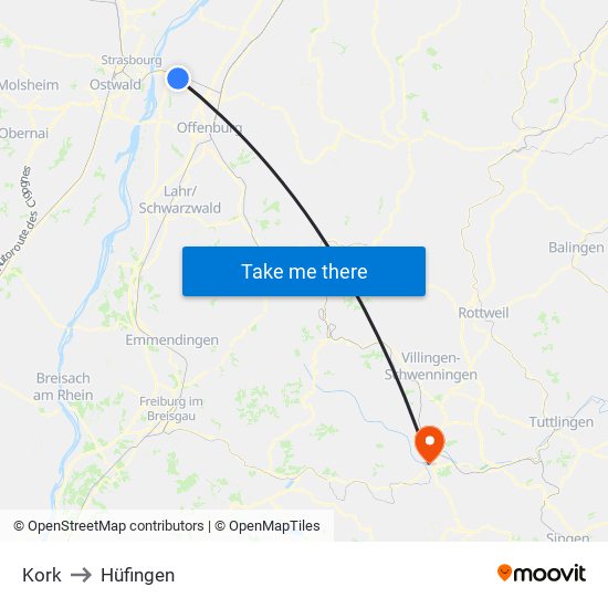 Kork to Hüfingen map