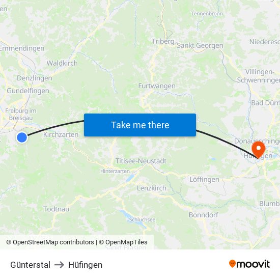 Günterstal to Hüfingen map