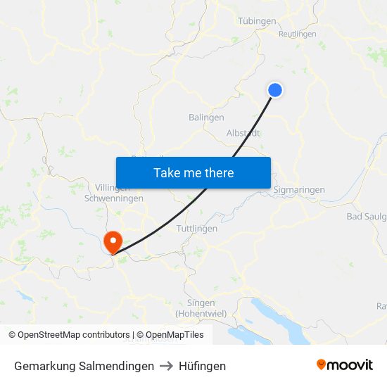 Gemarkung Salmendingen to Hüfingen map