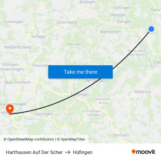 Harthausen Auf Der Scher to Hüfingen map