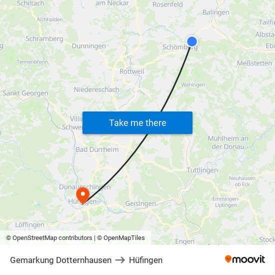Gemarkung Dotternhausen to Hüfingen map
