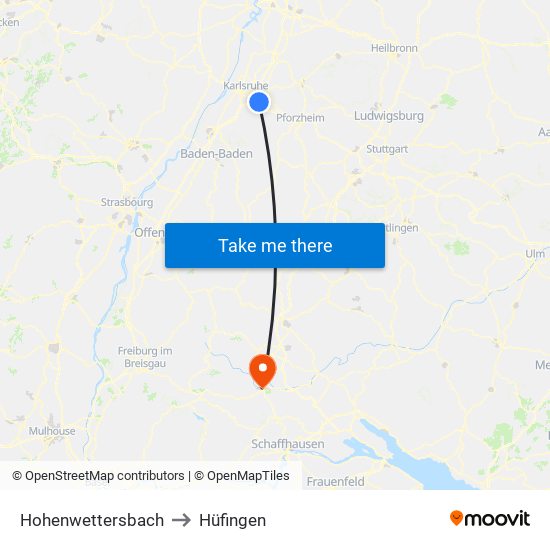 Hohenwettersbach to Hüfingen map