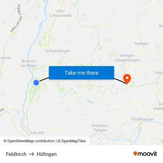 Feldkirch to Hüfingen map